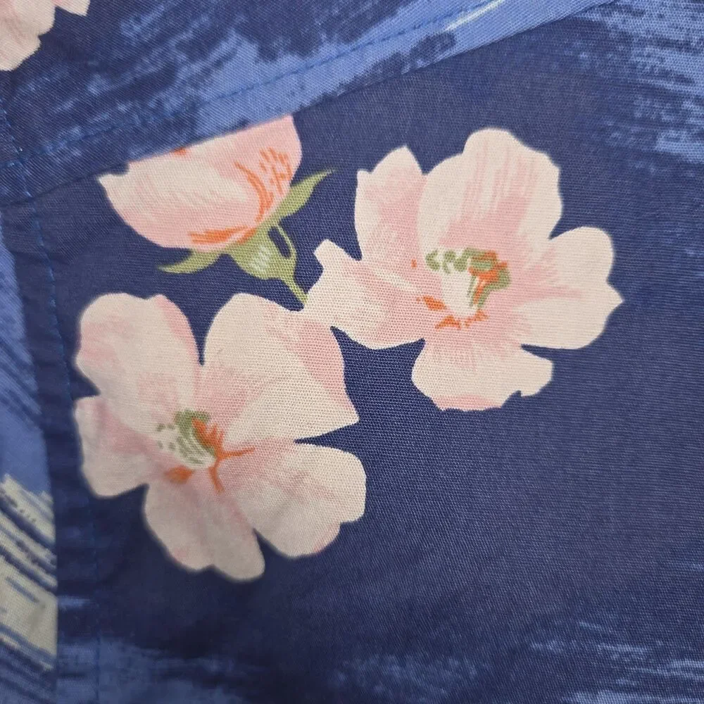 J. Crew Flex Blue Short Sleeve Button Down Shirt Sz XS Pink Floral Hawaiian
